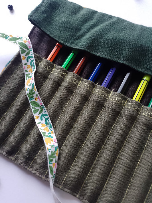 Linen Pencil Roll with flap