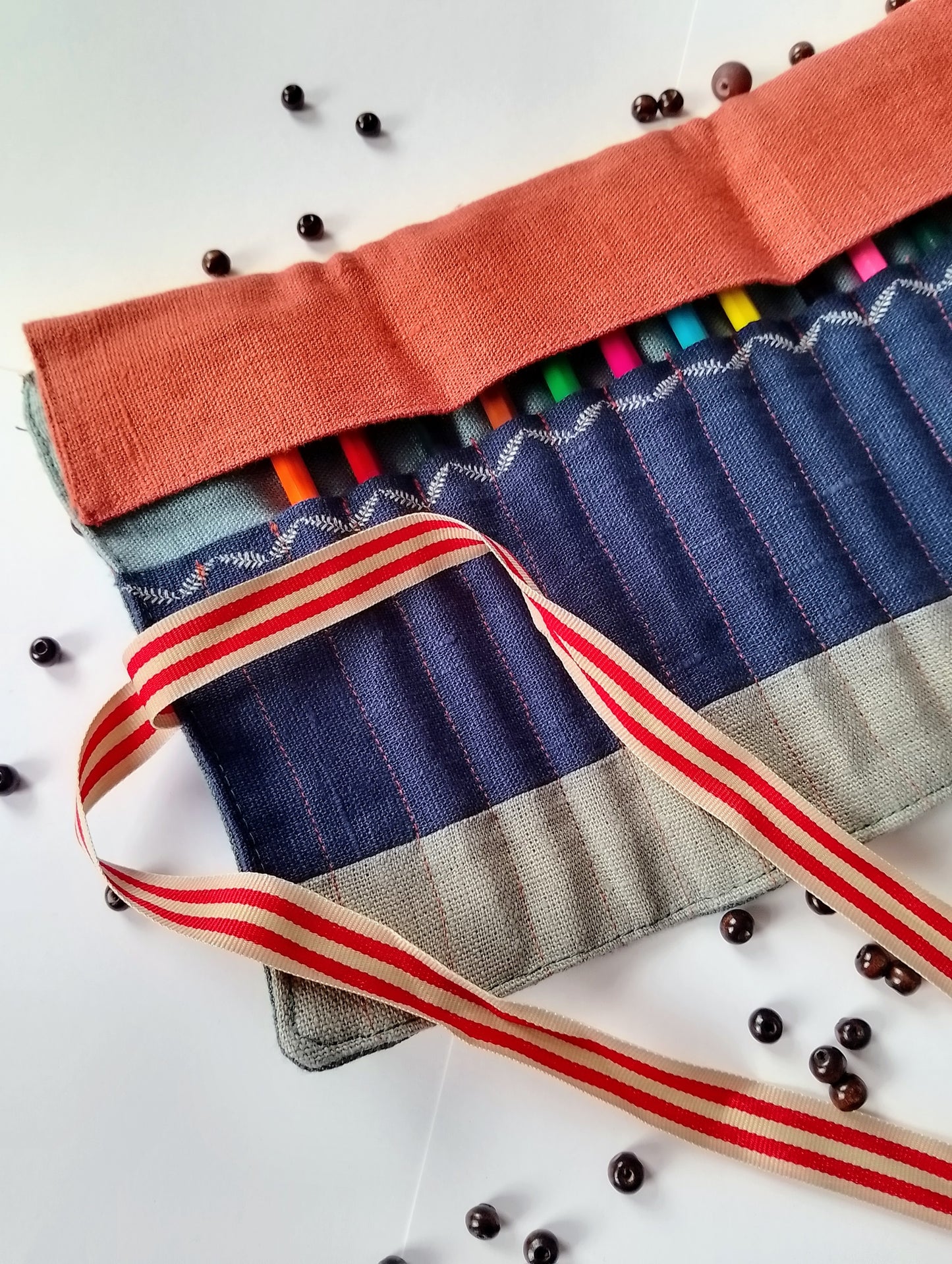 Linen Pencil Roll with flap